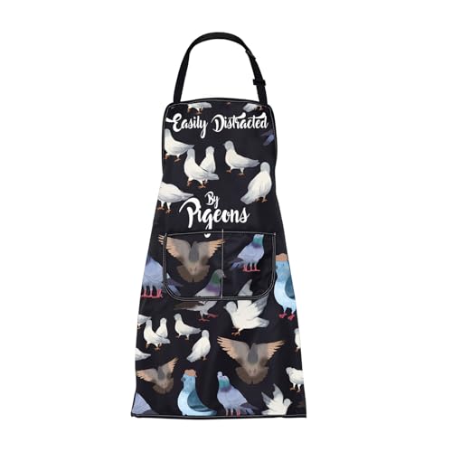 BNQL Pigeon Apron Pigeon Lover Gifts Pigeon Bird Gift Bird Owner Gift Easily Distracted By Pigeons Bird Watching Apron with Pocke