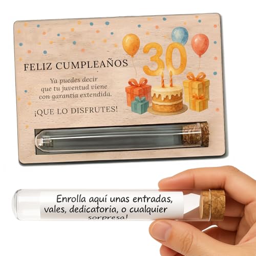 30º aniversário mulher, 30º aniversário homem - cartão presente surpresa - presente original em madeira com tubo para surpreender com vouchers, entradas ou mensagens