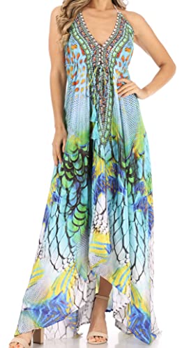 Image of Sakkas Lizi Womens Maxi High-Low Halter Handkerchief Long Dress Beach Party