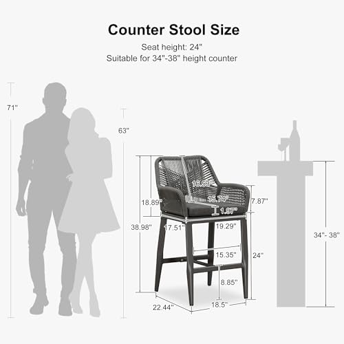 Image of PURPLE LEAF Counter Height Bar Stools Set of 4 Rust-Resistant Aluminum Grey
