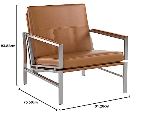 Studio Designs Home Modern Atlas Accent Chair for Living Room Bedroom, Bonded Leather, Carmel, 72004