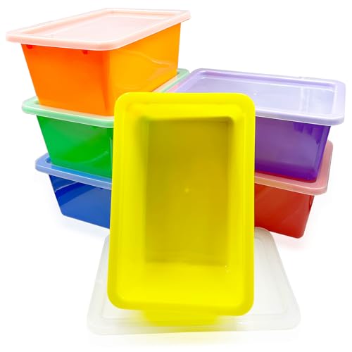6 Pack Colored Bins with Lids, 5 Qt Plastic Cubby Bins Storage Bi...