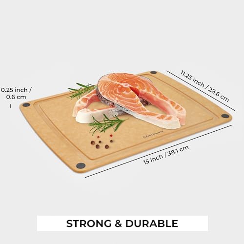 Image of Freshware Wood Cutting Board for Kitchen, Juice Groove, Non-Slip Silicone Feet, Dishwasher Safe, Large, 15 inch x 11.25 inch, Natural