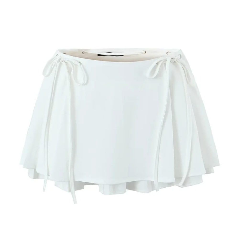 Falda Corta De Mujer - Falda Plisada con Cordones para Mujer, Cremallera Lateral, Cintura Baja, Falda Escalonada, Minifalda De Verano Dulce De Línea A