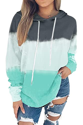 HAVANSIDY Damen-Tie-Dye-Hoodies, weicher bequemer Pullover mit Kordelzug, Sweatshirts mit Tasche (02 Grün, M) Cover