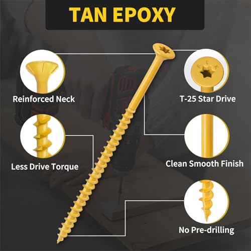 Image of Deck Screws 5 Inch, 50PCS, FIXLINK #10 x 5 Wood Screws, Tan