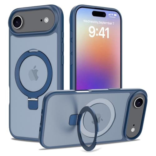 Image of Magnetic for iPhone 17 Air Case, 6.5 inch, Compatible with MagSafe, Rugged Kickstand, Not-Yellowing Military-Grade Protection, Matte Blue
