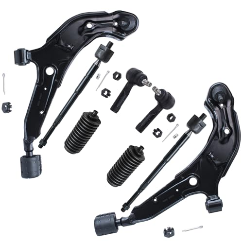 Image of Detroit Axle - 8pc Front End Suspension Kit for 1998 1999 2000 2001 Nissan Altima, 2 Lower Control Arms with Ball Joint 4 Outer Inner Tie Rods 2 Boots Replacement