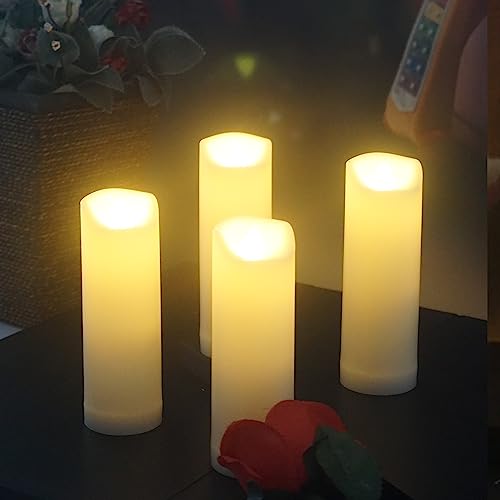 Image of 2 Pack LED Flameless Candles with Remote Battery Operated Outdoor LED Lights 2 inchx 6 inch Fake Flickering Waterproof Candles for Home Decorations Garden Decor Wedding Party Christmas Party