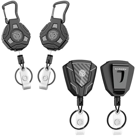 Oaridey 2 Pack Retractable Keychain with Carabiner and 2 Pack Retractable Keychain with Belt Clip Cover