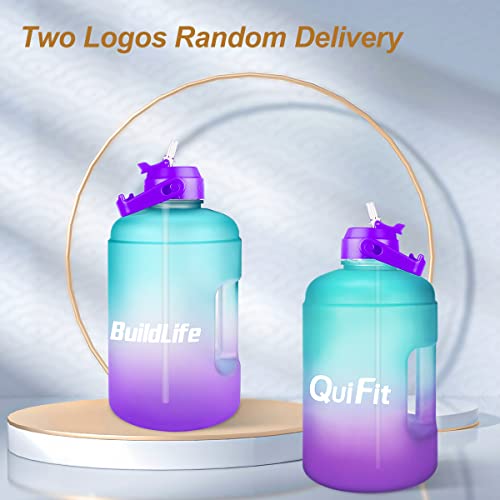 Image of QuiFit 1 Gallon Water Bottle - with Straw & Motivational Time Marker Leak-Proof BPA Free Reusable Gym Sports Outdoor Large(128OZ /73OZ) Capacity Water Jug