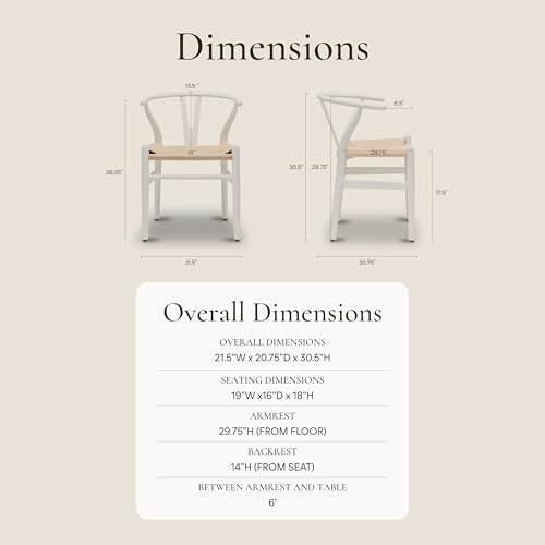 Image of Poly & BARK Weave Dining Chairs - Mid-Century Modern Wishbone Dining Chairs with Arms, Solid Wood Frame, Indoor Use - White - Set of 2 - Ideal for Dining Room, Kitchen or Stylish Accent Setting