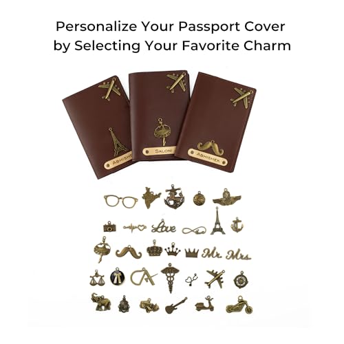 Image of AICA Personalised Name & Charm Leather Passport Cover Holder for Men & Women (Darkbrown) | Gifts for Men