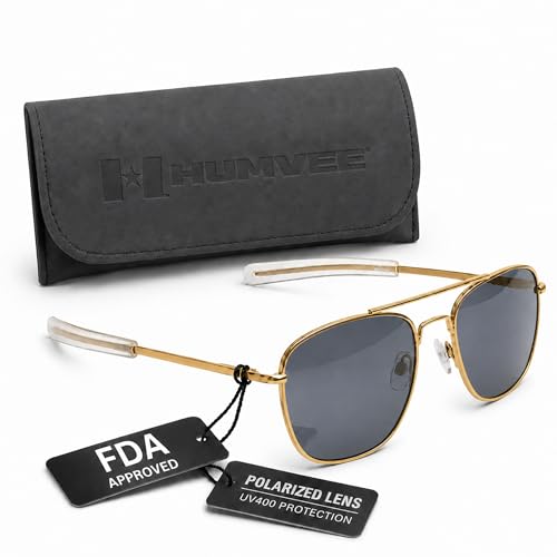 Image of CAMPCO HUMVEE Polarized Aviator Sunglasses for Men & Women - Gold Frame, Gray Lens, UV400 - Great for Driving, Fishing, Gifts