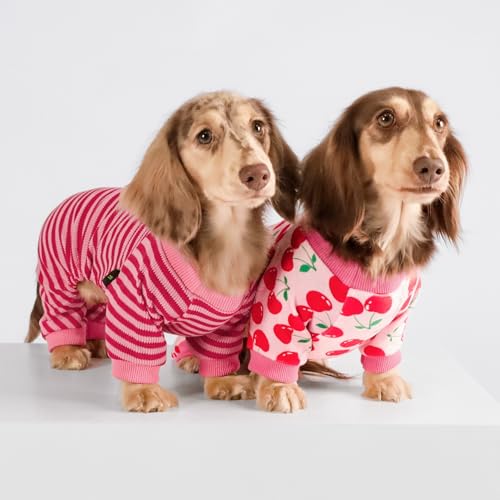 Image of Fitwarm Cute Cherry Dog Pajamas, Warm Dog Onesie with Feet, Dog Clothes for Small Dogs Girl, Fleece Pet Outfit, Pink, Red, XXL