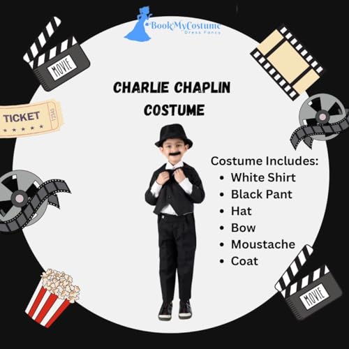 Image of BookMyCostume Charlie Chaplin Dress for Boys | Comic Character Fancy Dress Costume | Charlie Chaplin Costume for Kids 8-10 years