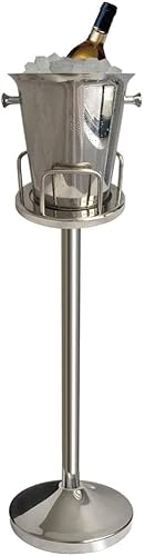 Seau à glace avec support en acier inoxydable 201 - Seau à glace sur pied - Seau à vin sur pied - Seau à champagne argenté pour vin, bière, karaoké, club, bar, barbecue, fête, mariage, 5 l Cover