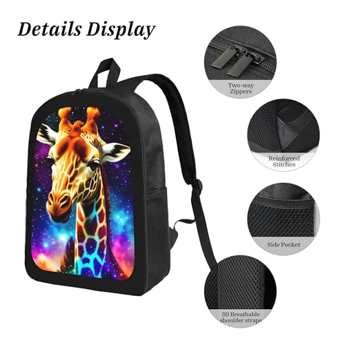 3PCS Backpack for Women Men With Lunch Box Pencil Bag 17 Inch Lightweight Adjustable Strap Back Pack 3 In 1 Set Colorful Giraffe Animal Casual Daypack Unisex Fit Travel Work Camping4