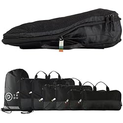 TRAVEL DUDE Organizador de Maletas con Bolsas de Compresión para Equipaje | De Botellas de Plástico Recicladas | Bolsas Organizadoras Maleta | Packing Cubes (Negro, 7 piezas)