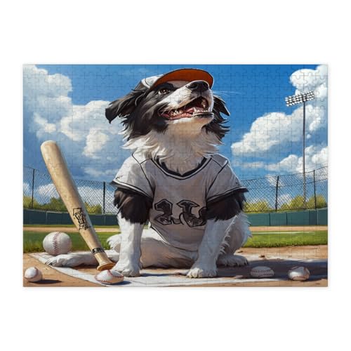 Puzzle amusant en bois Border Collie pour adultes de 500 pièces, puzzle en bois pour le sport de baseball, décoration imprimée pour divertissement créatif