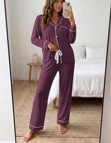 Image of ZMJ Womens Pajamas Sets 2 Piece Long Sleeve and Pant Pj Sets Button Up Sleepwear