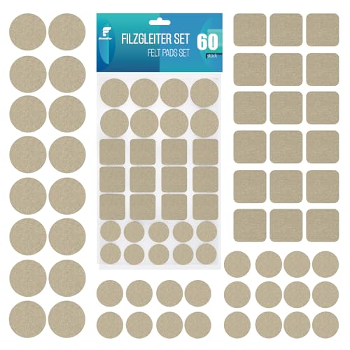 shinfly Protectores de Fieltro autoadhesivos para Muebles – Pack 60 – 3 mm Grosor Almohadillas Antideslizantes para Suelos y Deslizadores de sillas – Beige