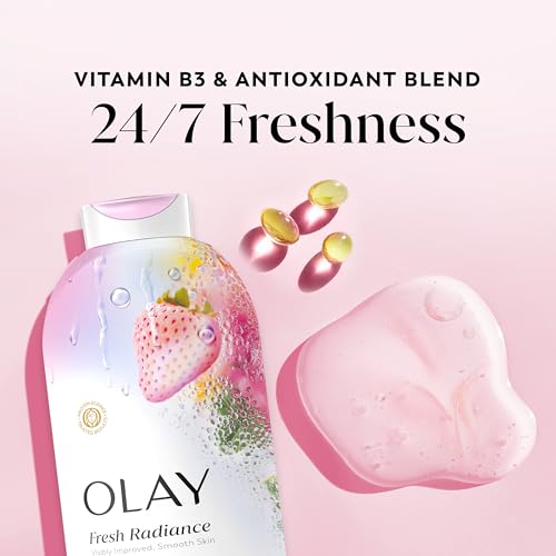 Olay Body Wash for Women, Fresh Radiance, 24/7 Skin-Loving Freshness, Visibly Radiant, Plant Based Cleansers, Vitamin B3 & Antioxidant Blend, For All Skin Types, Strawberry & Mint Scent, 22 fl oz - image 3