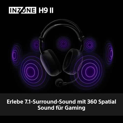 Sony INZONE H9 II kabelloses Gaming-Headset mit Noise Cancelling - mit Fnatic entwickelt, 360 Spatial Sound, Mikrofon mit KI-Rauschunterdrückung, 30h Akku, BT/LE/2,4 GHz/Kabel, PC - Schwarz