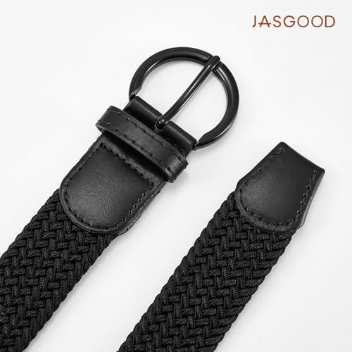 Image of JASGOOD Women Men Braided Woven Elastic Stretch Waist Belt Golf Canvas Fabric Casual Belt for Jeans Pants