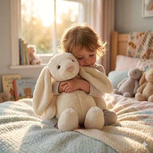 Image of Cream Bunny Plush Soft Toy 40 CM, Ultra Soft Stuffed Bunny Rabbit Teddy for Kids, Cute Cuddly Plush Animal for Boys & Girls, Birthday Gift & Room Decor