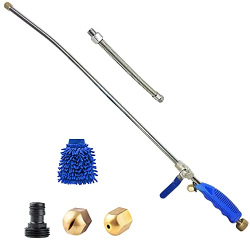 Buyplus Hydro Jet High Pressure Power Washer - 39inch Garden Water Hose Extension Wands Nozzle Attachment,Flexible Glass Cleaning Tool,Car Window Washing,2 Tips
