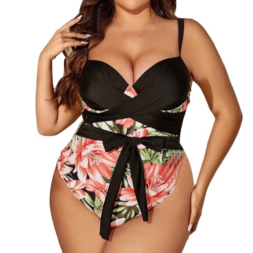 Maillot de bain sculptant femme grande taille avec effet ventre plat et imprimé tropical