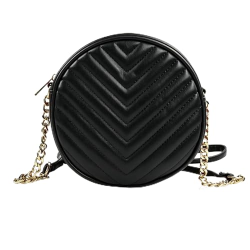 Image of Round Crossbody Bag for Women,PU Leather Shoulder Bag with Metal Chain Strap, Cellphone Purses with Zipper