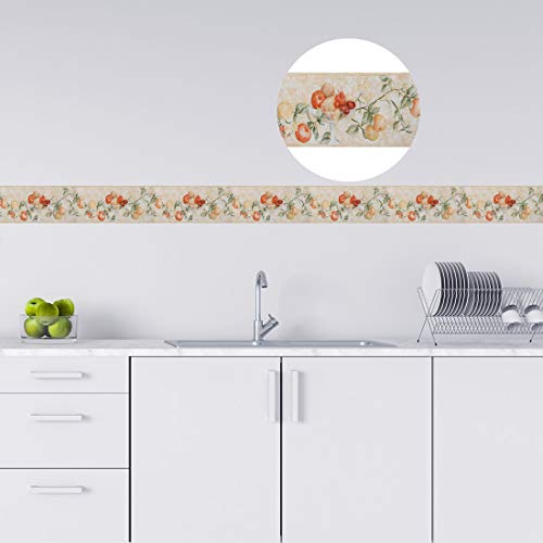 Frontera de papel de pared 3D autoadherente de PVC verde con patrón de frutas 10cm x 5m 6