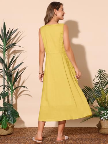 Image of Seta T Women's Linen Dresses Summer Sleeveless Sundress Casual Loose Flowy Midi Tank Beach Dress