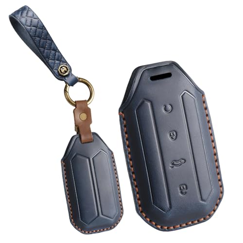 KUNIO For Chery Leather Car Key Fob Cover Case Fit for Chery Omoda Jaecoo J7 7 J5 5 2025 2026 Key Protective Cover Keychain Key Holder Accessories New Year Gifts 4 Button Blue