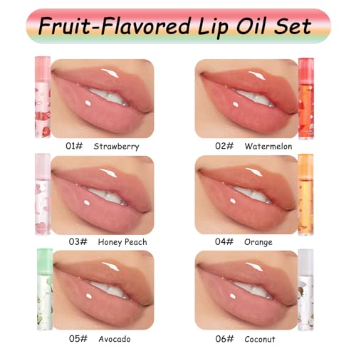 FEXPDL 6 Pcs Lip Gloss Sets for Teenage Girls, Fruit Lip Oil Glitter Liquid Lip Plumping Lip Gloss, Moisturized and Plumper Hydrating Lip Glow Oil for Lip Care Girls and Women - Image 3
