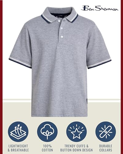 Ben Sherman Boys' Polo Shirt - 2 Pack Classic Fit Short Sleeve Pique Polo - Comfort Stretch Golf Shirt for Boys (8-18)2