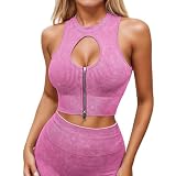 Top estivo da donna, alla moda, senza cuciture, reggiseno sportivo, traspirante, con chiusura frontale, senza ferretto, yoga, con chiusura lampo, per il benessere, top Cut out, magliette E-Girl