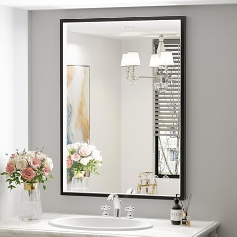 FTOTI 24X36 Inch LED Bathroom Mirror,Black Metal Framed Lighted Mirror,Wall Mouted LED Vanity Mirror with Lights, Stepless Dimmable, Anti-Fog, Memory(Horizontal/Vertical) Cover