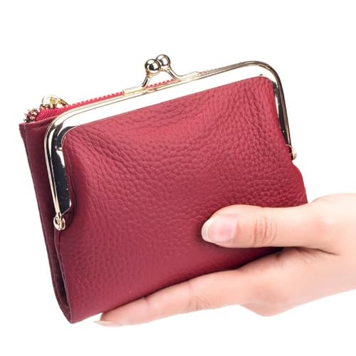 Women's Small Wallet for Women Retro Leather Credit Card Case Biford Change Wallet with Card Slots and Zipper Pocket, Pebble Leather-black, One Size2