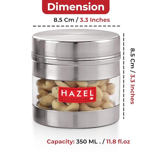 HAZEL Stainless Steel Transparent See Through Container, Silver, 1 PC, 350 Ml