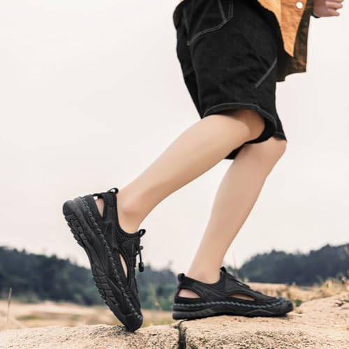 Large hand sewn sandals with men mesh breathable genuine leather versatile outdoor anti slip sports water wading sandals2