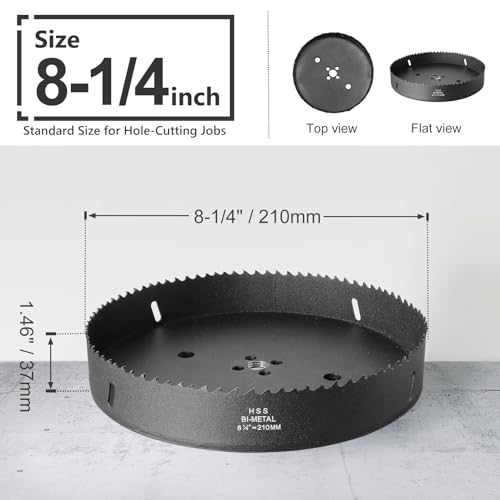Image of 8-1 /4 Inch Hole Saw with 1 /2 inch Hex Shank Quick Change Arbor, JTemgle Bi-Metal Hole Saw Heavy Duty Hole Cutting Tool for Cornhole Boards, Recessed Lights, Wood, Plastic, Drywall & Soft Metal