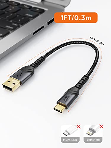 Image of CableCreation Short USB C Cable 1ft-2pcs,USBA to USBC Fast Charging Braided Type C Data Cord for Power Bank, Galaxy S23, iPad Pro iPad Mini, iPad Pro,iPhone 15 /16,Android Auto /Cellphone,PS5 Controller