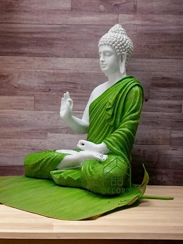 Swarn House Decor's Beautiful Sitting Buddha Idol Statue for Home & Garden Living Room | Healing Spirit Blessing Buddha Statue - 15 Inch Size (Green & White), Idol