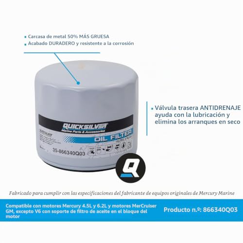 Filtro de aceite Quicksilver Mercruiser 866340Q03 original 7
