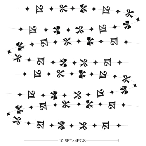 Image of Black 21st Bow Birthday Decorations Glitter Conquette Bow Garland Streamer Banner Backdrop for Girls Boys Happy 21st Birthday Finally Legal Cheers to 21 Years Old Awesome Since 2004 Party Supplies