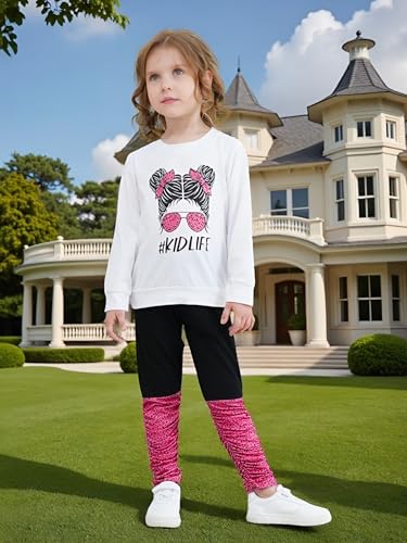 Image of OLMRJKD Kids Toddler Girls Clothes Figure Graphic Drop Shoulder Top Pullover Spotted Print Pants Fall Winter Outfit Set