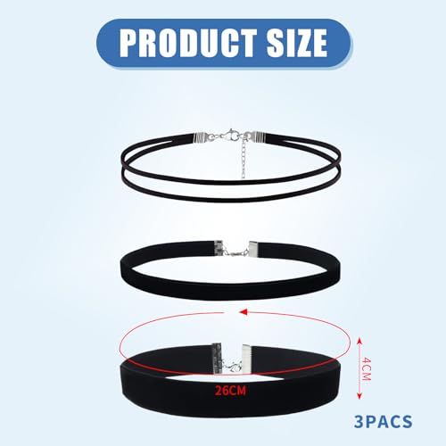 3 Stück Choker Kette Damen Schwarz Halsband Damen Velvet Verstellbare Kropfband Klassische Schmuck Halskette Set Schwarze Halsbänder für Frau Women und Mädchen Geburtstag Party Samt Halloween Cosplay